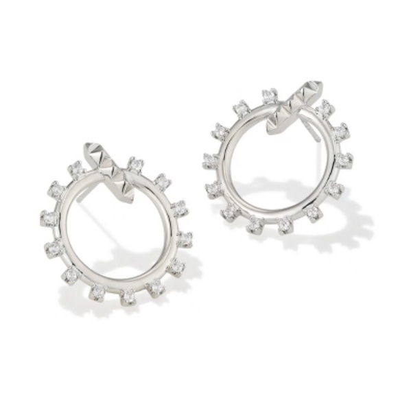 NWT Kendra Scott Wesley Stud Hoop Earrings In Silver Color - Picture 1 of 4